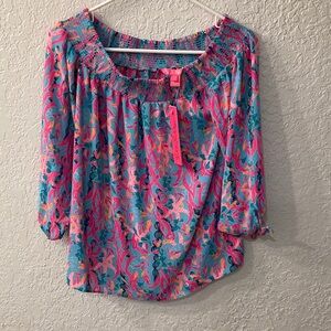 Lilly Pulitzer Pink and Blue Floral Blouse